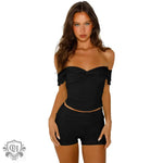 Off Shoulder Two-Piece Set - S / Black - Clothing