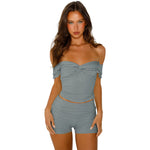 Off Shoulder Two-Piece Set - S / Light Gray - Clothing