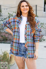 Orange Plus Size Plaid Print Buttoned Shirt - Orange / 1X / 100% Cotton - Plus Size/Plus Size Tops/Plus Size Blouses &