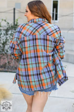 Orange Plus Size Plaid Print Buttoned Shirt - Plus Size/Plus Size Tops/Plus Size Blouses & Shirts