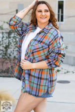 Orange Plus Size Plaid Print Buttoned Shirt - Plus Size/Plus Size Tops/Plus Size Blouses & Shirts