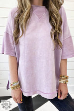 Orchid Petal Mineral Wash Exposed Seam Drop Shoulder Oversized Tee - Tops/Tops & Tees