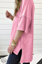 Orchid Petal Mineral Wash Exposed Seam Drop Shoulder Oversized Tee - Tops/Tops & Tees