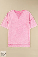 Orchid Petal Mineral Wash Exposed Seam Drop Shoulder Oversized Tee - Tops/Tops & Tees