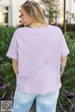 Orchid Petal Waffle Knit Short Sleeve Patched Pocket Plus Size Top - Plus Size/Plus Size Tops/Plus Size Tops & Tees