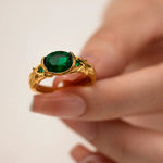 Exquisite 18K Gold Oval Green Zircon Ring: Timeless Elegance -  QH Clothing