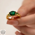 Exquisite 18K Gold Oval Green Zircon Ring: Timeless Elegance -  QH Clothing