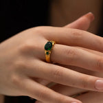 Exquisite 18K Gold Oval Green Zircon Ring: Timeless Elegance -  QH Clothing