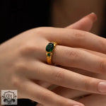 Exquisite 18K Gold Oval Green Zircon Ring: Timeless Elegance -  QH Clothing