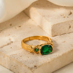 Exquisite 18K Gold Oval Green Zircon Ring: Timeless Elegance -  QH Clothing