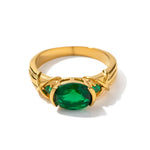 Exquisite 18K Gold Oval Green Zircon Ring: Timeless Elegance -  QH Clothing