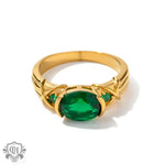 Exquisite 18K Gold Oval Green Zircon Ring: Timeless Elegance -  QH Clothing