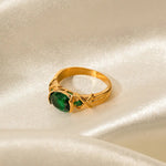 Exquisite 18K Gold Oval Green Zircon Ring: Timeless Elegance -  QH Clothing