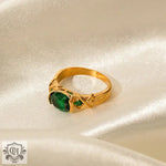 Exquisite 18K Gold Oval Green Zircon Ring: Timeless Elegance -  QH Clothing