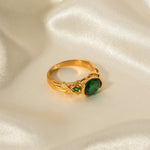 Exquisite 18K Gold Oval Green Zircon Ring: Timeless Elegance -  QH Clothing