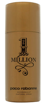 Gold cylindrical Paco Rabanne 1 Million deodorantsprej 150ml container with branding