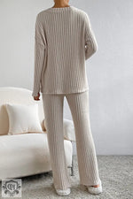 Beige Ribbed Knit Lounge Set featuring Parchment Plus Size for ultimate relax relax comfort