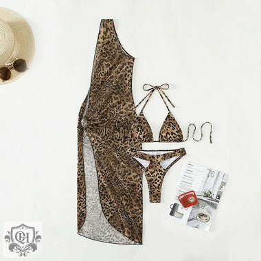 Leopard Print Halter Bikini Set - QH Clothing