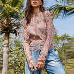 Lace Shirt Base Sexy Cutout Lace Long Sleeved Fresh Sweet Women Top - Quality Home Clothing| Beauty