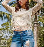 Lace Shirt Base Sexy Cutout Lace Long Sleeved Fresh Sweet Women Top - Quality Home Clothing| Beauty