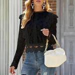 Lace Shirt Base Sexy Cutout Lace Long Sleeved Fresh Sweet Women Top - Quality Home Clothing| Beauty