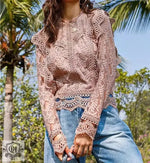 Lace Shirt Base Sexy Cutout Lace Long Sleeved Fresh Sweet Women Top - Quality Home Clothing| Beauty