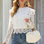 Lace Shirt Base Sexy Cutout Lace Long Sleeved Fresh Sweet Women Top - Quality Home Clothing| Beauty