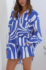 Patterned Shirt & Matching Shorts Set - S / Blue - Clothing