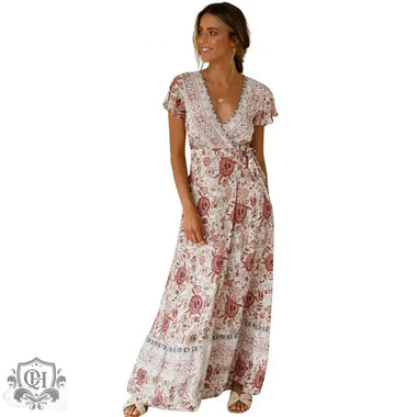 Spot  Summer Casual   Holiday Floral Print Dress Sexy Dress Women Clothing Wrap Dress - Quality Home Clothing| Beauty