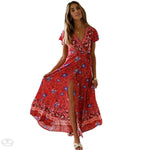 Spot  Summer Casual   Holiday Floral Print Dress Sexy Dress Women Clothing Wrap Dress - Quality Home Clothing| Beauty