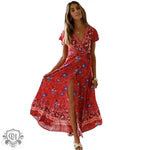 Spot  Summer Casual   Holiday Floral Print Dress Sexy Dress Women Clothing Wrap Dress - Quality Home Clothing| Beauty