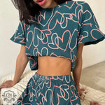 Patterned Two Piece Pajama Set - Clothing