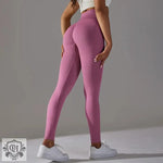 Seamless Knitted Peach Hip Solid Color Jacquard High Waist Belly Contracting Yoga Pants Sports Running Fitness Pants - Quality Home Clothing| Beauty