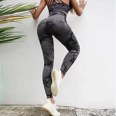 Seamless Tie Dye Peach High Waist Hip Lift Fitness Pants Running Sports Tights Hip Yoga Trousers - Quality Home Clothing| Beauty