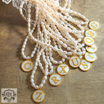 Exquisite 18K Gold Pearl Chain Necklace with Personalized Inlaid Gemstones and English Letters -  QH Clothing