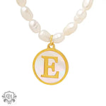 Exquisite 18K Gold Pearl Chain Necklace with Personalized Inlaid Gemstones and English Letters -  QH Clothing