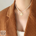 Exquisite 18K Gold Pearl Chain Necklace with Personalized Inlaid Gemstones and English Letters -  QH Clothing