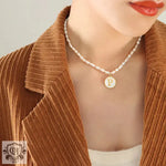 Exquisite 18K Gold Pearl Chain Necklace with Personalized Inlaid Gemstones and English Letters -  QH Clothing