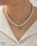 Exquisite 18K Gold Pearl Heart Pendant Necklace - Elegant and Versatile -  QH Clothing