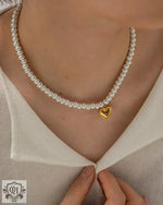 Exquisite 18K Gold Pearl Heart Pendant Necklace - Elegant and Versatile -  QH Clothing