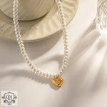 Exquisite 18K Gold Pearl Heart Pendant Necklace - Elegant and Versatile -  QH Clothing