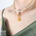 Exquisite Pearl Medallion Necklace: A Sophisticated 18K Gold Masterpiece -  QH Clothing