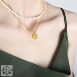 Exquisite Pearl Medallion Necklace: A Sophisticated 18K Gold Masterpiece -  QH Clothing