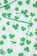 Green shamrock pattern on white, ideal for Relax Relax Pajama Set in Euro sizes