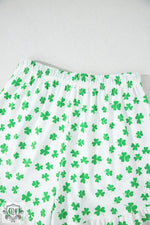 White shorts with green shamrock pattern in Pink Bowknot Printed Pajama Set for relax relax