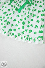 White fabric with green shamrock pattern in Pink Bowknot Pajama Set for Euro sizes