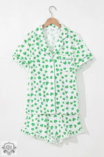 White pajama set with green shamrock print for relax relax in various Euro sizes