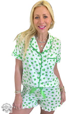 Green and white shamrock pajama set in sizes euro sizes for ultimate relax relax