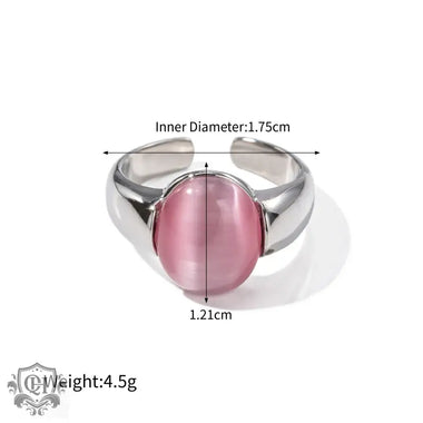 18K gold noble oval inlaid pink cat's eye design ring - QH Clothing