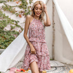 Pink Floral Backless Tiered Dress - QH Clothing